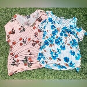 Hippie Chic XL floral maternity shirts 2 pack used good condition cold shoulder